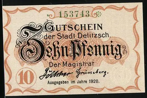 Notgeld Delitzsch 1920, 10 Pfennig, Ansicht vom Schloss