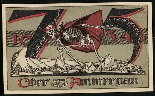 Notgeld Ober-Ammergau 1921, 75 Pfennig, Der Tod im Umhang, mit Sichel und Krone