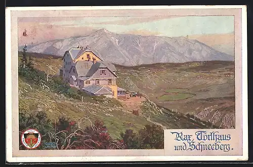 Künstler-AK Thörlhaus, Partie mit Rax und Schneeberg, Deutscher Schulverein