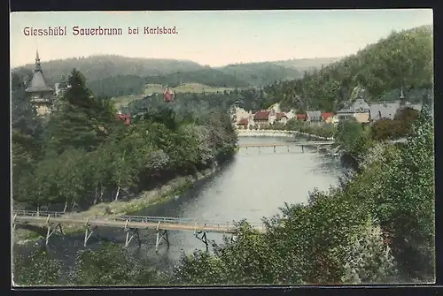 AK Giesshübl-Sauerbrunn, Flusspartie mit Brücke