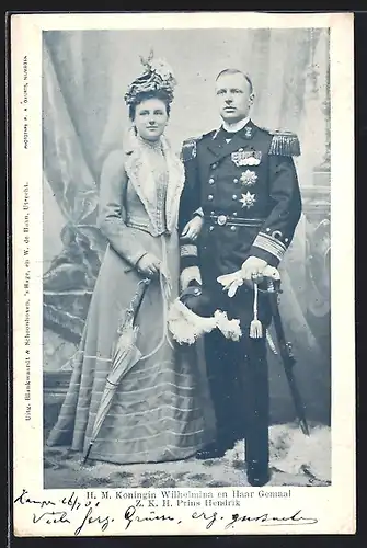 AK Königin Wilhelmina und Prinz Hendrik in Uniform mit Abzeichen