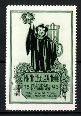 Reklamemarke Männer-Gesang-Verein München-Neuhausen, 1895, Münchner Kindl mit Lyra, grün