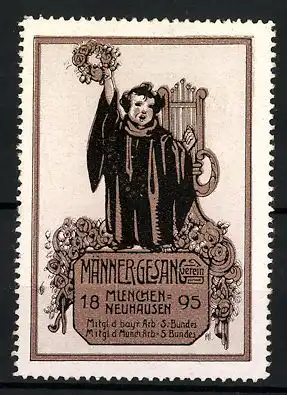 Reklamemarke Männer-Gesang-Verein München-Neuhausen, 1895, Münchner Kindl mit Lyra, braun