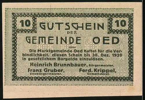 Notgeld Oed 1920, 10 Heller, Bauer beim Säen