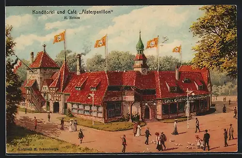 AK Hamburg, 16. Deutsches Bundesschiessen 1909, Alsterpavillon Cafe & Konditorei