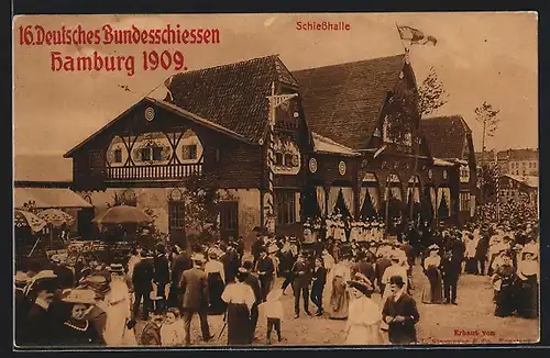 AK Hamburg, 16. Deutsches Bundesschiessen 1909, Schiesshalle