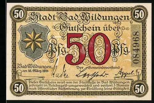 Notgeld Bad Wildungen 1921, 50 Pfennig, Heilquelle