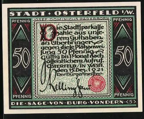 Notgeld Osterfeld i. W. 1921, 50 Pfennig, Sage von Burg Vondern (5)