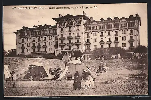 AK Hendaye-Plage, Hotel Eskualduna, vu de la Plage