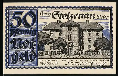 Notgeld Stolzenau /Weser 1921, 50 Pfennig, Altes Schloss