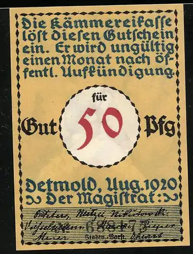 Notgeld Detmold 1920, 50 Pfennig, Soldat