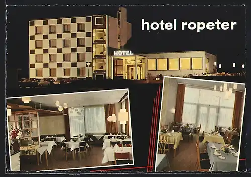 AK Göttingen-Grone, Hotel Ropeter bei Nacht, Kasseler Landstrasse 45, Innenansichten