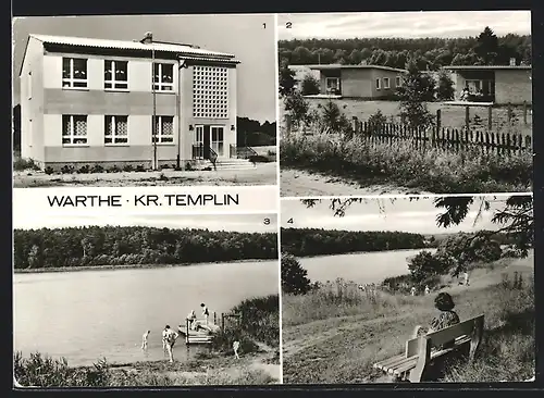 AK Warthe / Templin, Neue Schule, Bungalows, Warthesee