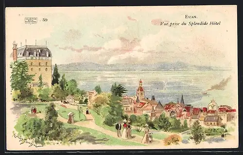 Künstler-AK Evian, Vue prise du Splendide Hôtel