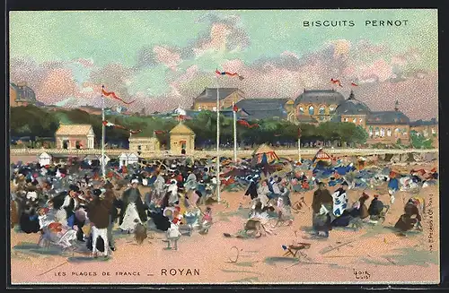 Künstler-AK sign. Luigi Loir: Royan, Blick auf den Strand, Reklame für Kekse Biscuits Pernot