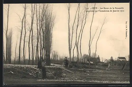 AK Cezy, Les Restes de la Passerelle emportee par l`Inondation de Janvier 1910