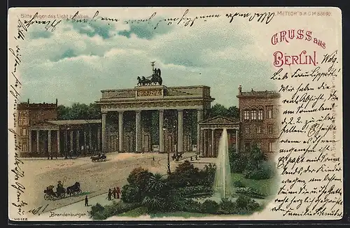 Lithographie Berlin, Brandenburger Tor, Halt gegen das Licht: mondhelle Nacht