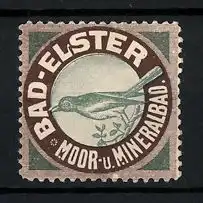 Reklamemarke Bad Elster, Moor- und Mineralbad, zwitschernder Vogel