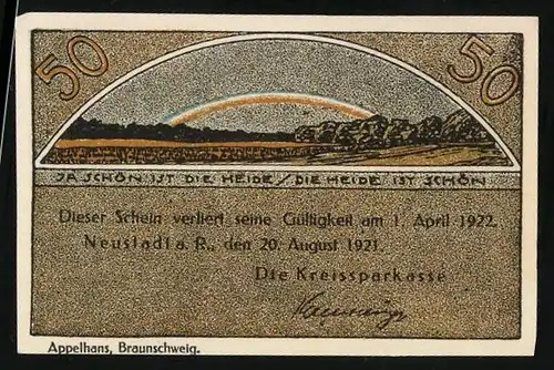 Notgeld Neustadt a. R. 1921, 50 Pfennig, Regenbogen über die Heide