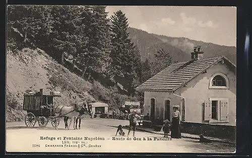 AK Gex, Refuge et Fontaine Napoléon, Route de Gex à la Faucille