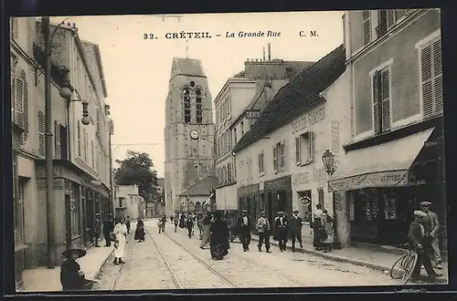 AK Créteil, La Grande Rue, Blick nach Kirche
