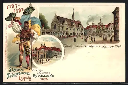 Lithographie Leipzig, Sächsisch-Thüringische Industrie- u. Gewerbe-Ausstellung 1897, Rathaus