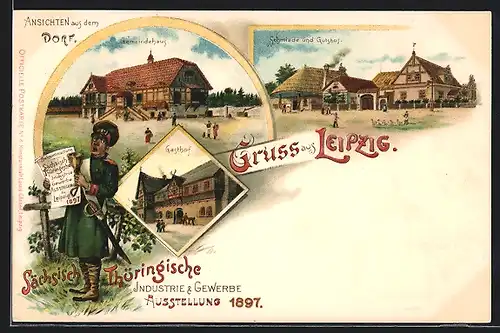 Lithographie Leipzig, Sächsisch-Thüringische Industrie- u. Gewerbe-Ausstellung 1897, Gasthof