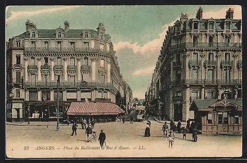 AK Angers, place du Ralliement et rue d'Alsace, Strassenbahn