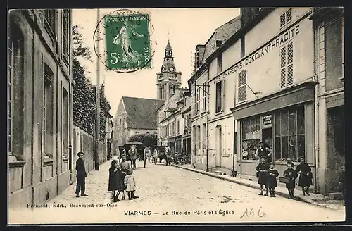 AK Viarmes, La Rue de Paris et l`Eglise