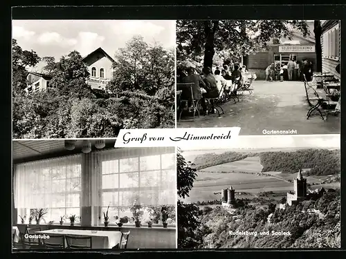 AK Saaleck / Bad Kösen, Gasthaus Himmelreich, Inneres Gaststube, Gartenansicht