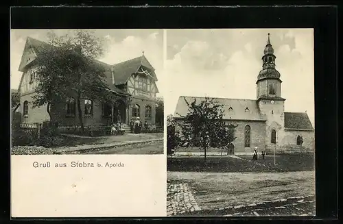 AK Stobra b. Apolda, Restaurant zur Erholung, Kirche