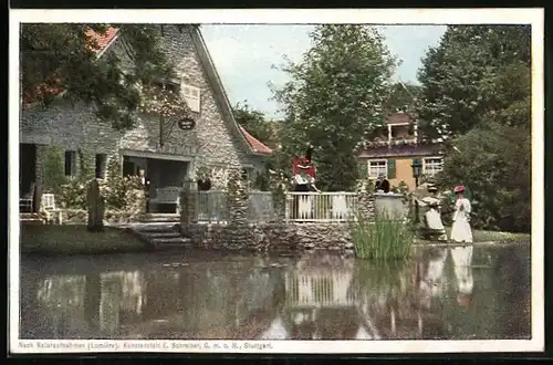 AK Stuttgart, Bau-Ausstellung, Partie am Teich