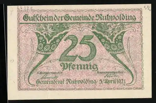 Notgeld Ruhpolding 1921, 25 Pfennig, Blumen im Horn