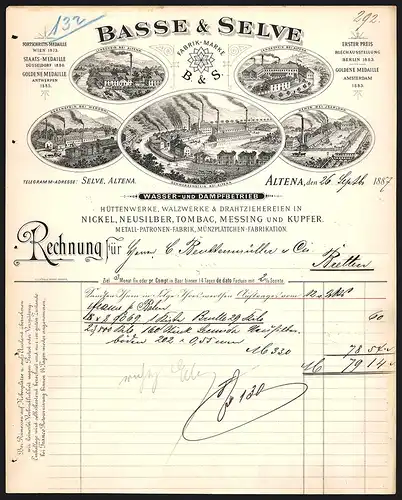 Rechnung Altena 1887, Basse & Selve, Hütten- & Walzwerke, Drahtzieherei, Werke in Altena, Werdohl und Iserlohn