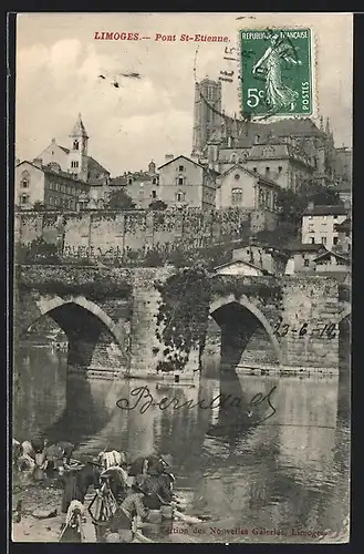 AK Limoges, Pont St-Etienne, les laveuses au bord du fleuve
