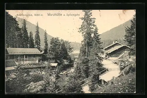 AK Schliersee, Gasthof Wurzhütte am Spitzingsee und Brecherspitze