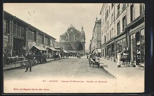 AK Nancy, Eglise St-Sebastien, Place du Marche