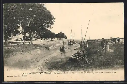 AK St-Christoly, Un coin du port sur les bordes de la Gironde, vue prise à marée basse