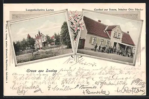 AK Lostau, Gasthof zur Sonne, Inh. Otto Sünder, Lungenheilstätte