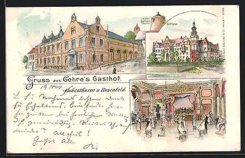 Lithographie Hohenthurm, Gehres Gasthof, Schloss, Alter Schlossturm