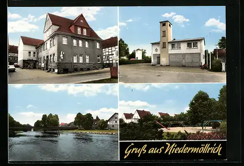 AK Niedermöllrich, Gasthaus Schade, Wasserpartie, Spielplatz