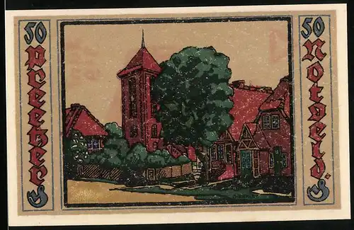 Notgeld Preetz in Holstein 1921, 50 Pfennig, Wappen und Kirche