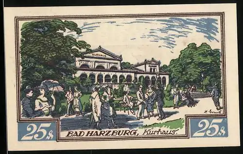 Notgeld Bad Harzburg 1921, 25 Pfennig, Kurhaus mit Gästen