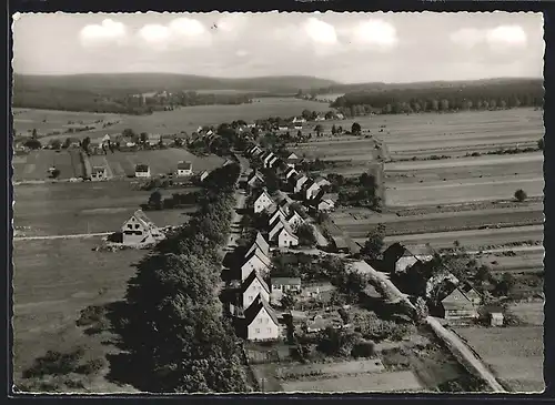 AK Silberborn im Solling, Fliegeraufnahme vom Ort bei Sonnenschein