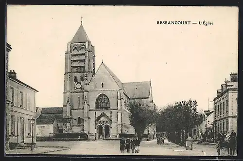 AK Bessancourt, L`Eglise vom Platz aus mit Kindern