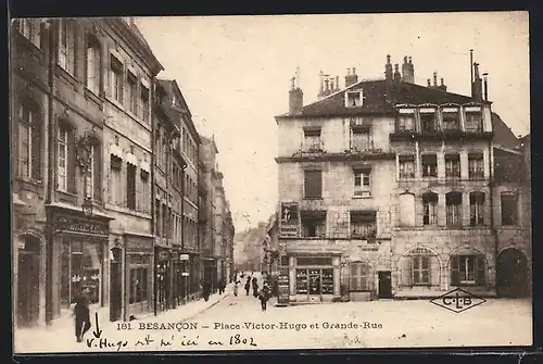 AK Besancon, Place Victor-Hugo et Grande-Rue