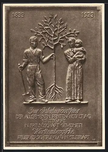 AK Allgemeine Rentenanstalt AG Stuttgart, Relief aus Bronze Die Lebensversicherung