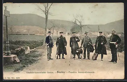 AK Saales, Uniformierte Soldaten an der Deutsch-französischen Grenze