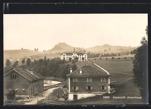 AK Appenzell, Armenhaus mit umgebenden Gebäuden und Bergpanorama