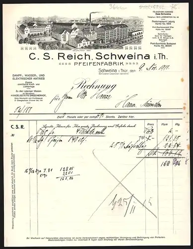 Rechnung Schweina i. Thür. 1915, C. S. Reich, Pfeifenfabrik, Blick aufs Fabrikgelände mit Innenhof